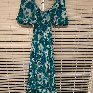 Antik Batik Blue and Green Floral Maxi Dress